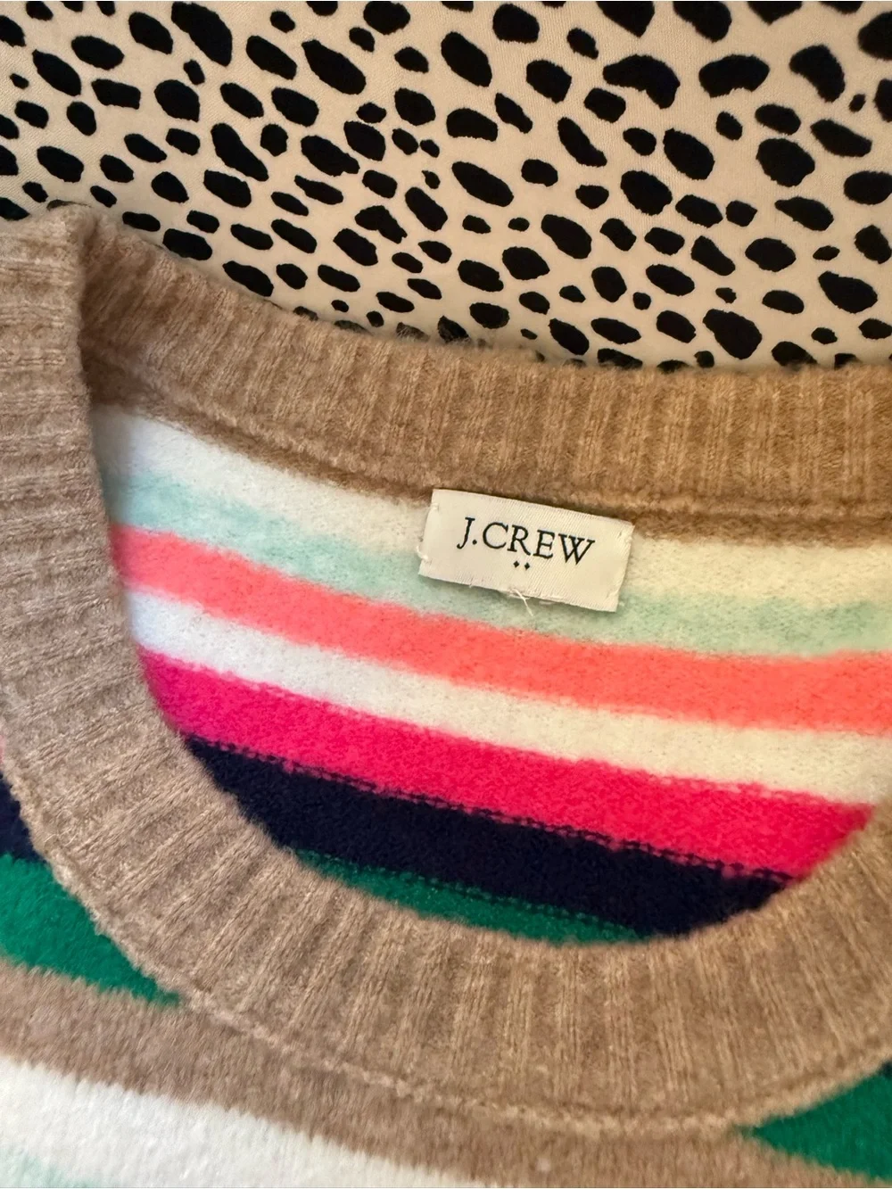 J. Crew Multicolor Striped Crewneck Sweater — Pink, Green, Tan
